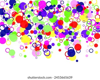 Abstract simple background with beautiful multi-colored circles or balls in flat style like paint bubbles in water.  Volumetric background, vector.