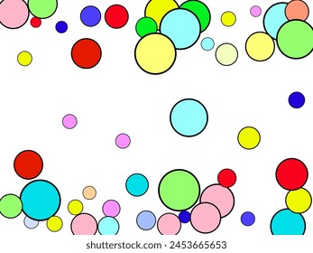 Abstract simple background with beautiful multi-colored circles or balls in flat style like paint bubbles in water.  Seamless Graphic Blob. Geometric Ink Dot Pattern