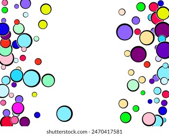 Abstract simple background with beautiful multi-colored circles or balls in flat style like paint bubbles in water. 3d render of particles, droplets of paint. Round structure with copy space. 