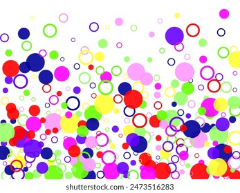 Abstract simple background with beautiful multi-colored circles or balls in flat style like paint bubbles in water.  Red Flying Background Color.