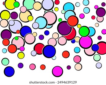 Abstract simple background with beautiful multi-colored circles or balls in flat style like paint bubbles in water.   Seamless Graphic Blob. Geometric Ink Dot Pattern