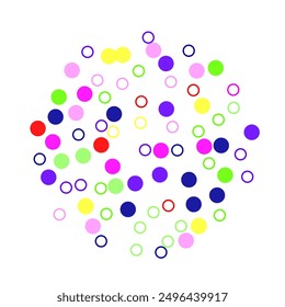 Abstract simple background with beautiful multi-colored circles or balls in flat style like paint bubbles in water.  Rainbow colored watercolor confetti top gradient.