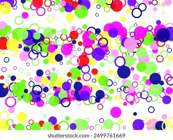 Abstract simple background with beautiful multi-colored circles or balls in flat style like paint bubbles in water.   3d render of particles, colored paper applique. 