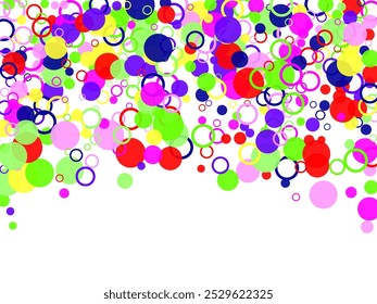 Abstract simple background with beautiful multi-colored circles or balls in flat style like paint bubbles in water.  3d render of particles, droplets of paint. Round structure with copy space. 