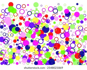 Abstract simple background with beautiful multi-colored circles or balls in flat style like paint bubbles in water. Background from bright multi-colored confetti. 