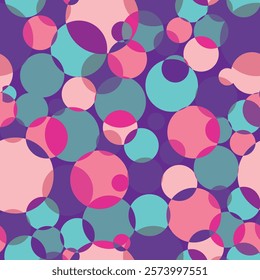 Abstract simple background with beautiful multi-colored circles or balls in flat style like paint bubbles in water.  Seamless Graphic Blob. Geometric Ink Dot Pattern