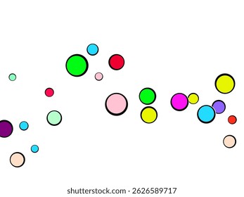 Abstract simple background with beautiful multi-colored circles or balls in flat style like paint bubbles in water.  Rainbow colored watercolor confetti top gradient.