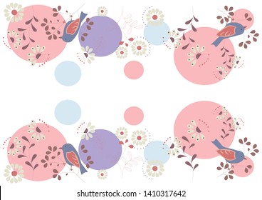 abstract simple background with flowers and birds and color circles