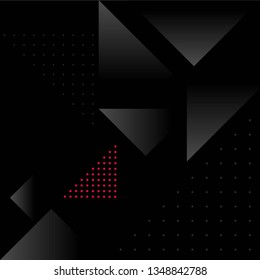 Abstract simple background. Grey and red triangles on a black background. Geometric background.