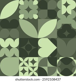 Abstract simple background, pattern in Scandinavian style.  Harvest of garden, Spring time geometric shape design, blossom, plant, flowers, petal, leafs, floral, botanical concept. Vector illustration