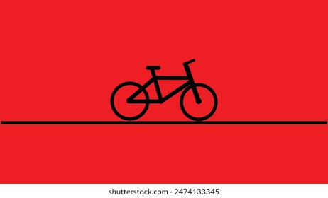 Abstract simple bike line, bike icon, cycle logo on red background.