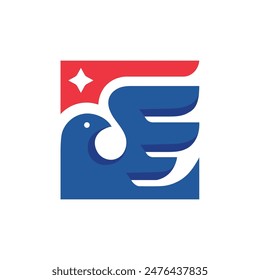 abstract simple bird as american flag in square shape vector illustration