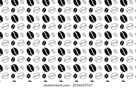 abstract simple black fill outline coffee bean pattern can be used background.