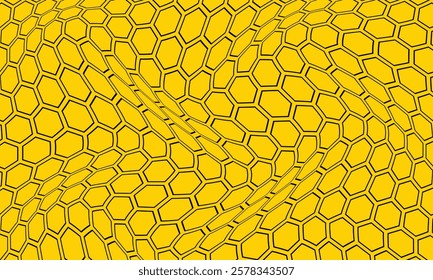 abstract simple black hexagon outline wave pattern on yellow suitable for background.