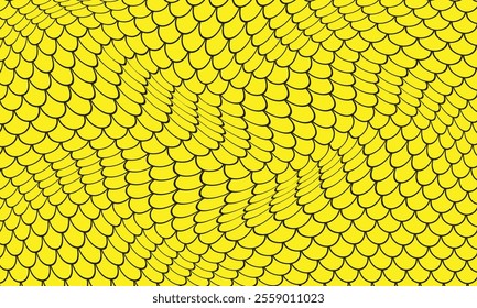 abstract simple black outline fish scale wave pattern on yellow can be used background.