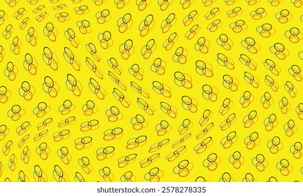 abstract simple black red orange blue outline dot wave pattern on yellow suitable for background.