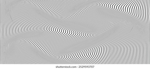 abstract simple black thin line wave pattern can be used background.