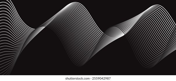 abstract simple black white blend line design on dark can be used background.