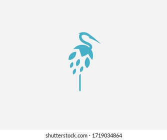 Abstract simple blue heron bird logo icon.