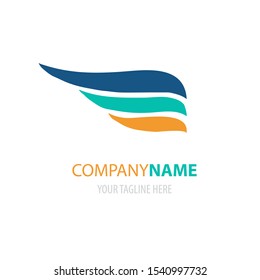 Abstract simple blue, orange and green wings logo isolated on white. Vector logotype icon. Freedom symbol