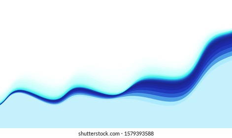 Abstract simple blue and turquoise striped wave with vibrations on white and light cyan background. Vector graphics