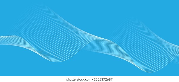abstract simple blue white wavy lines background design on blue.