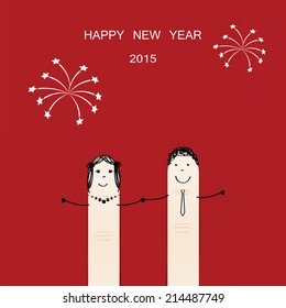 Abstract and simple card showing happy couple fingers