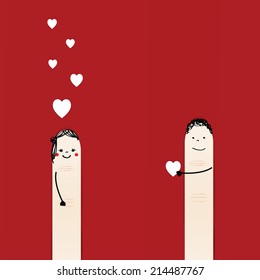 Abstract and simple card showing happy couple fingers