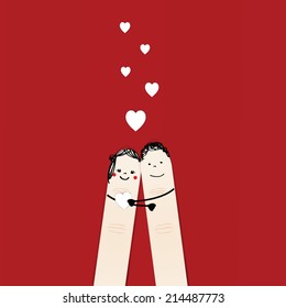 Abstract and simple card showing happy couple fingers