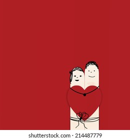 Abstract and simple card showing happy couple fingers