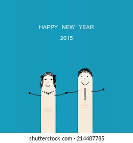 Abstract and simple card showing happy couple fingers