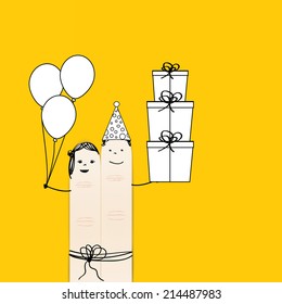 Abstract and simple card showing happy couple fingers