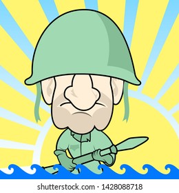 Abstract Simple Cartoon Colored Soldier with Weapons