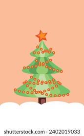 Abstract simple Christmas tree decorated with star and garland.