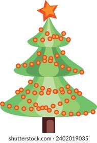 Resumen de árbol de Navidad simple decorado con estrellas y guirnaldas.