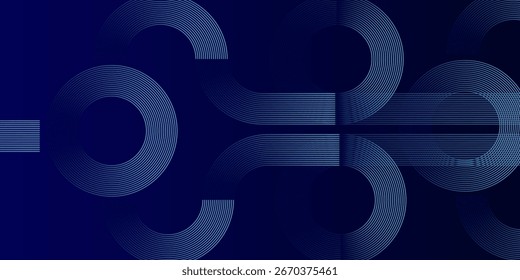 Abstract simple circle lines on dark blue background. Geometric stripe line art design. electrical concept background. Simple design banner.