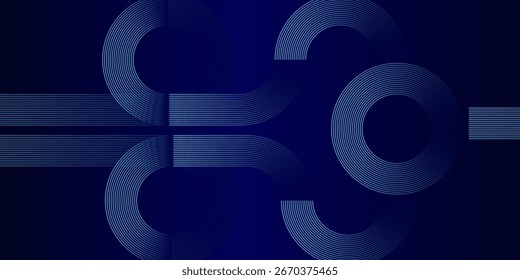 Abstrai linhas de círculo simples no fundo azul escuro. Projeto de arte de linha de faixa geométrica. fundo conceito elétrico. Design - banner.