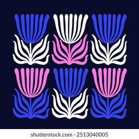 Abstract simple colorful flower composition. Floral poster design. Naive drawing EPS 10 vector illustration.