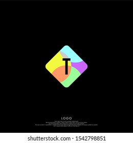 abstract simple colorful square T logotype modern design concept isolated on black background. vector illustration.