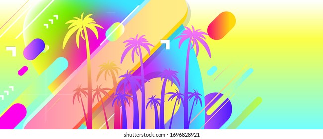 Abstract simple comfortable summer website banner vector illustration palm trees sunny colors
