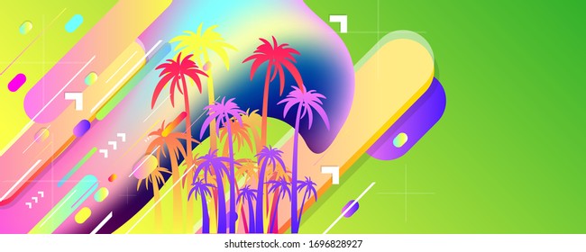 Abstract simple comfortable summer website banner vector illustration palm trees sunny colors