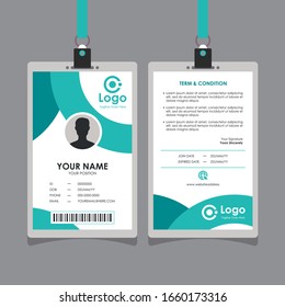 Abstract Simple Curve Turquoise Green Id Card Design, Professional Identity Card Template Vector for Employee and Others