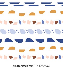Abstract simple cutout half circle, dots, lines, geometric shapes seamless pattern. Vector illustration. Trendy summer fashion.