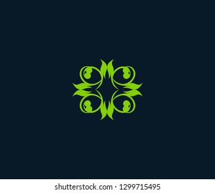 Abstract simple decorative rounded emblem monogram green leaf logo
