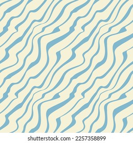 Abstract simple distorted diagonal lines seamless pattern. Striped retro 1970 style background with distortion. Liquid or electricity pop art texture. Vector illustration.