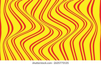 abstract simple double red wave line pattern on yellow can be used background.