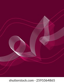abstract simple drawing geometric curve wave line on a gradient dark pink background design
