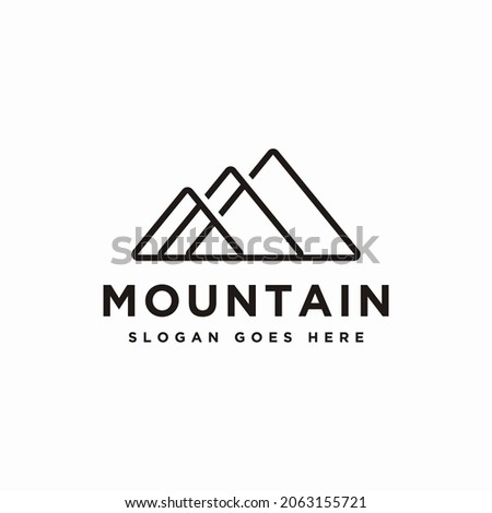 Abstract simple dynamic line art mountain logo vector icon, trekking hiking logo on white background