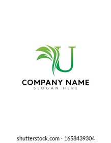 Carta inicial simple y elegante tipo U con logotipo en hoja Símbolo icono símbolo símbolo, logotipo vectorial para identidad empresarial y de empresa