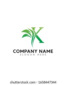 Abstract Simple Elegant Initial Letter Type K with leaf Logo Sign Symbol Icon, vector logo for business and company identity